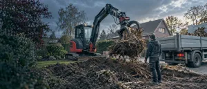 Baumwurzel mit Minibagger entfernen: Gerät, Greifer und Abtransport planen | Ziel Baumaschinen