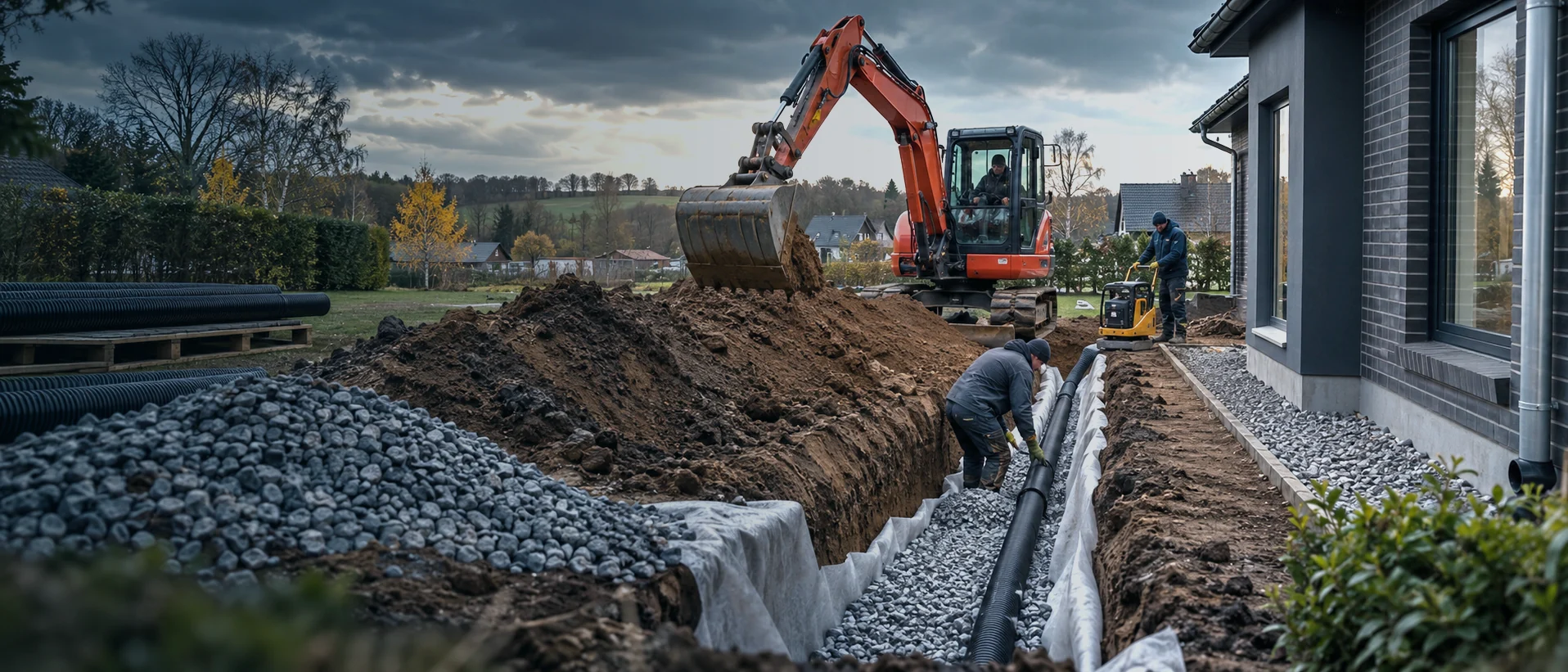 Drainage auf dem Grundstück: Maschinen und Arbeitsschritte sinnvoll planen | Ziel Baumaschinen
