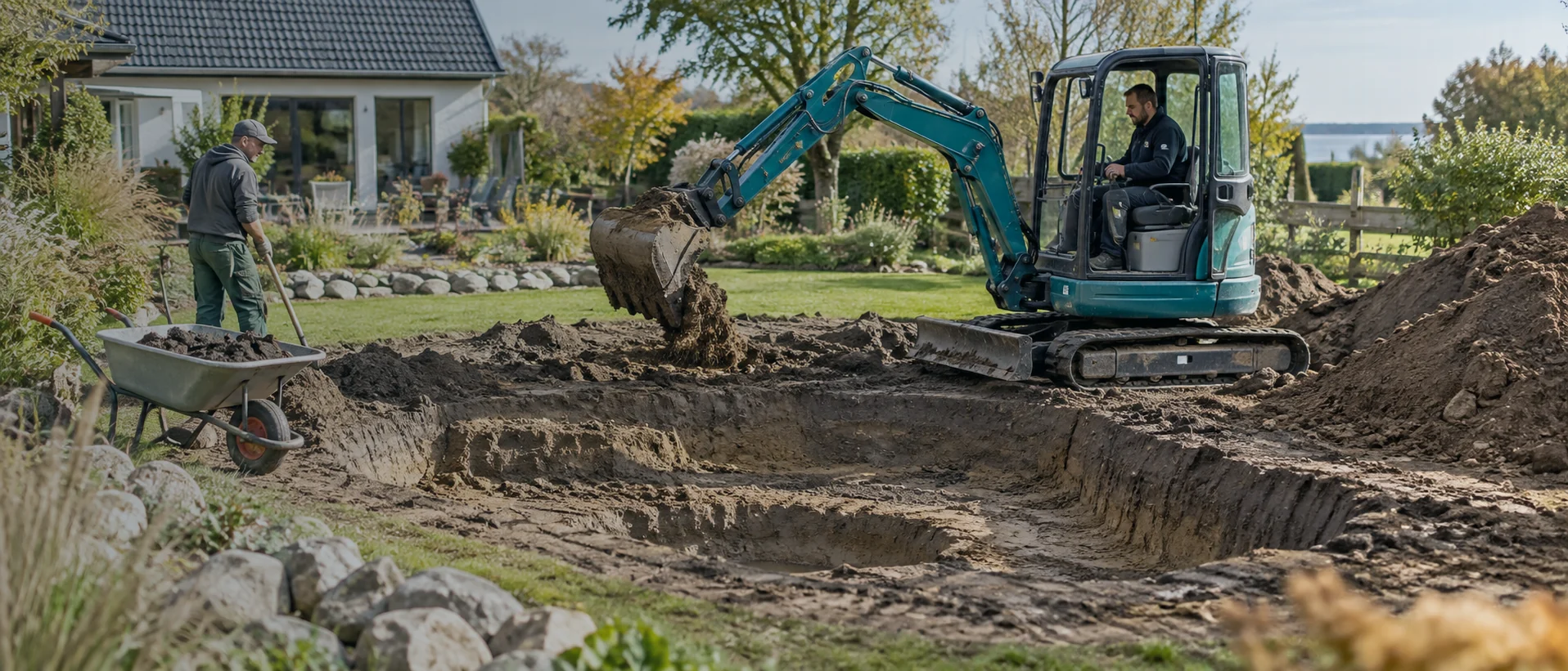 Gartenteich mit Minibagger ausheben: Form, Boden und Aushub clever organisieren | Ziel Baumaschinen