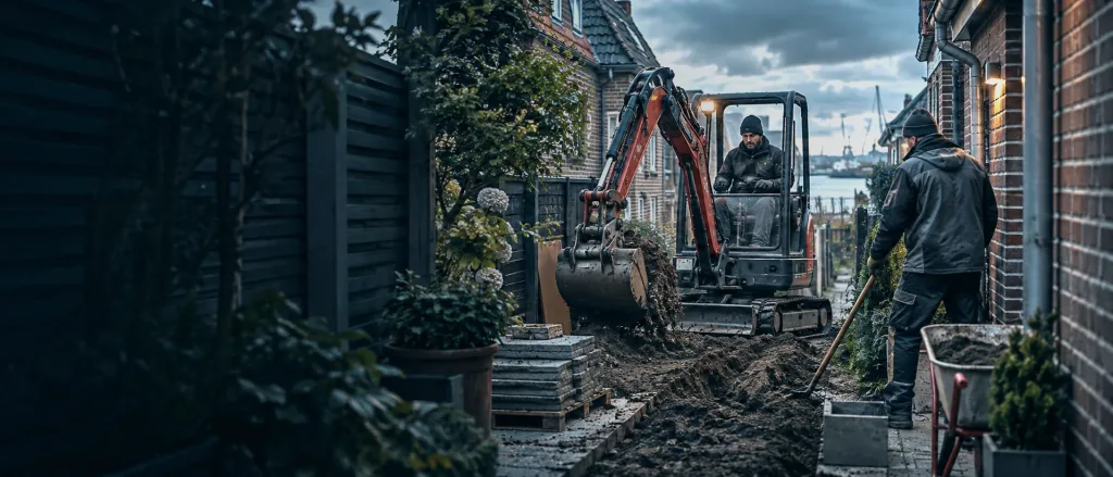 Minibagger im Hinterhof: Zufahrt bei Reihenhaus und engem Grundstück planen | Ziel Baumaschinen